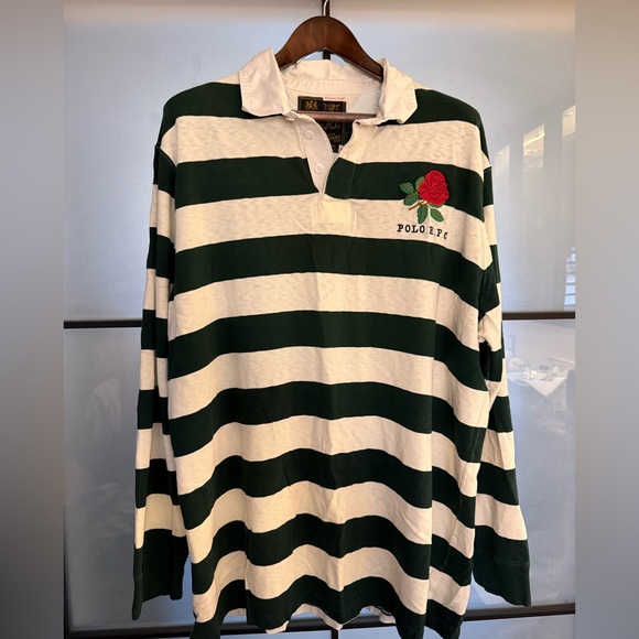 Green and White Striped Polo Ralph Lauren Rugby - Picture 1 of 2